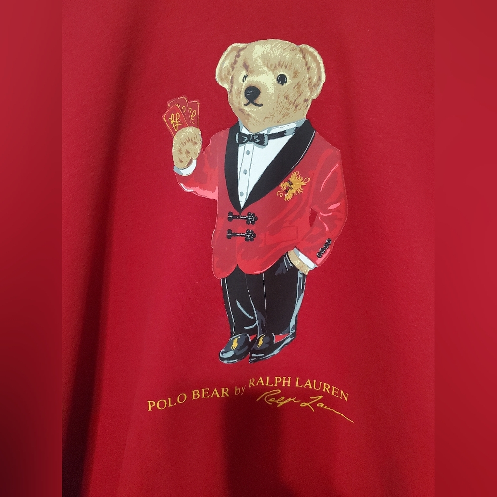 Polo Ralph Lauren Red Lunar New Year Polo Bear Cards Fleece Hoodie Big & Tall 5X